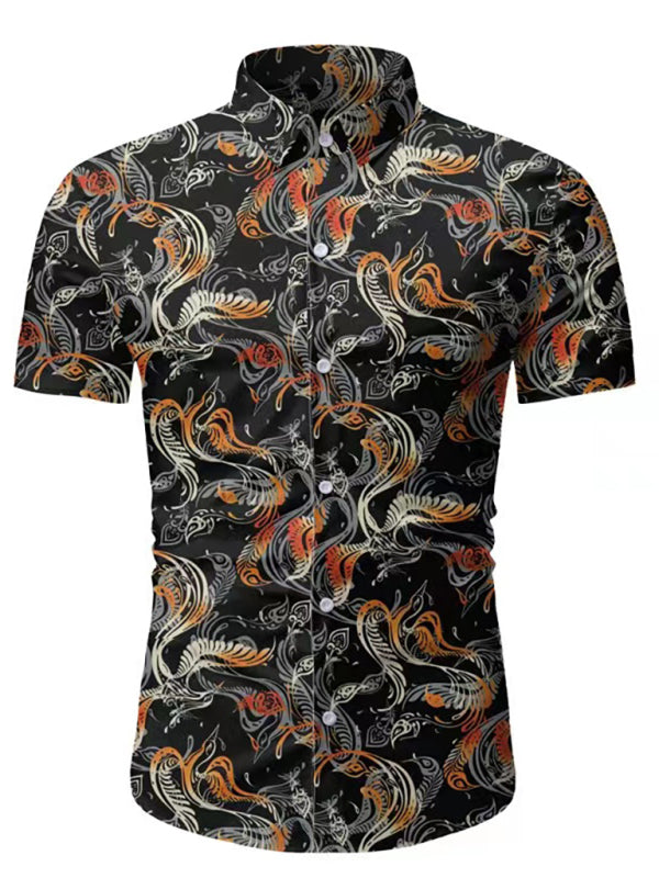 Men's Hawaiian Shirt Button Down Shirts Short-Sleeve Work Shirt Spread Collar Tops - Stormyjay