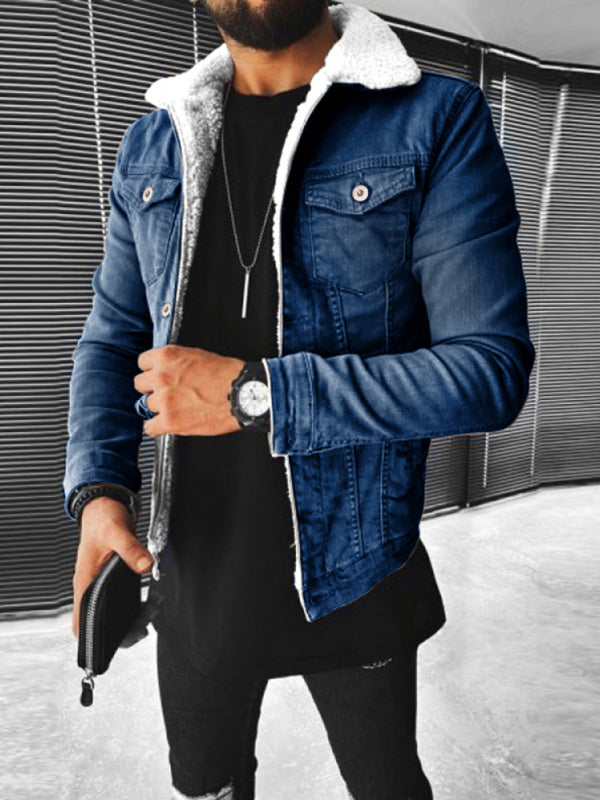 Plush Style Thickened Denim Men's Outer Jacket - Stormyjay