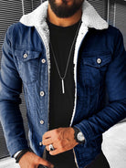 Plush Style Thickened Denim Men's Outer Jacket - Stormyjay