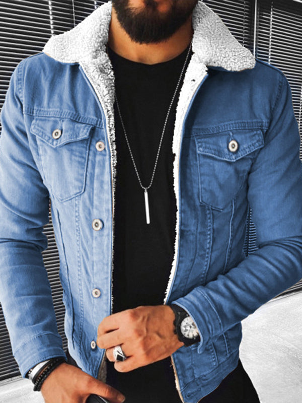 Plush Style Thickened Denim Men's Outer Jacket - Stormyjay