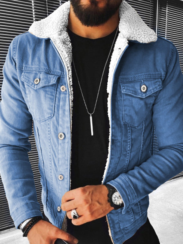 Plush Style Thickened Denim Men's Outer Jacket - Stormyjay