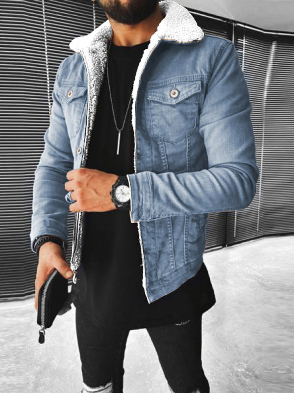 Plush Style Thickened Denim Men's Outer Jacket - Stormyjay