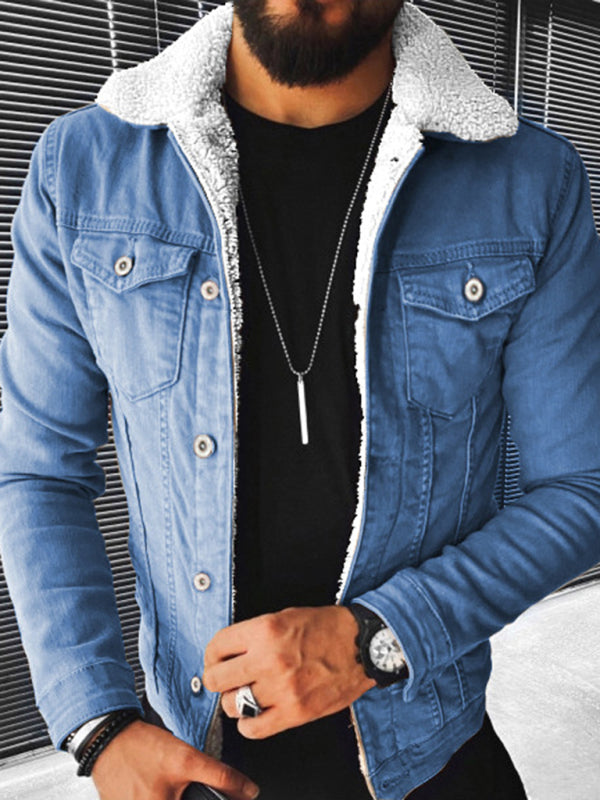 Plush Style Thickened Denim Men's Outer Jacket - Stormyjay