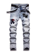 New style Zhangzi pattern micro-elastic high-quality fabric slim fit small straight jeans - Stormyjay