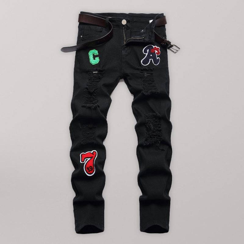 New style Zhangzi pattern micro-elastic high-quality fabric slim fit small straight jeans - Stormyjay