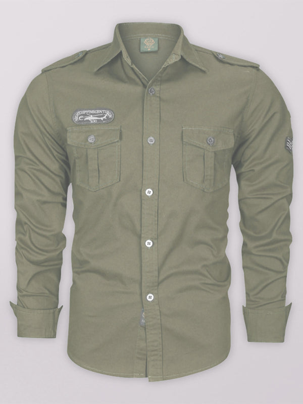 men's military style cotton long sleeve shirt - Stormyjay