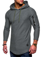 Men's solid color hooded casual long-sleeve T-shirt - Stormyjay