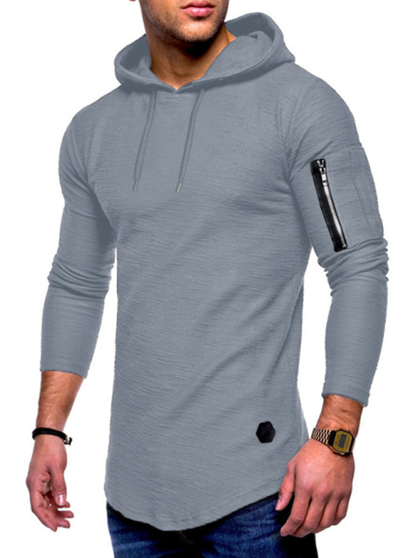 Men's solid color hooded casual long-sleeve T-shirt - Stormyjay