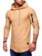 Men's solid color hooded casual long-sleeve T-shirt - Stormyjay