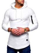 Men's solid color hooded casual long-sleeve T-shirt - Stormyjay