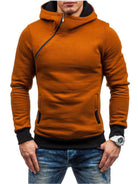 Men's diagonal zipper solid color long-sleeved hoodie - Stormyjay