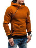 Men's diagonal zipper solid color long-sleeved hoodie - Stormyjay