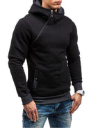 Men's diagonal zipper solid color long-sleeved hoodie - Stormyjay