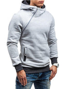 Men's diagonal zipper solid color long-sleeved hoodie - Stormyjay