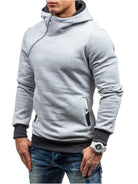 Men's diagonal zipper solid color long-sleeved hoodie - Stormyjay