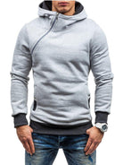 Men's diagonal zipper solid color long-sleeved hoodie - Stormyjay