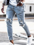 Men's solid casual ripped pencil jeans - Stormyjay