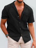 Men's Woven Linen Loose Lapel Shirt - Stormyjay