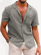 Men's Woven Linen Loose Lapel Shirt - Stormyjay