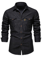 Denim non-iron shirt men's casual solid color non-iron men's long-sleeved shirt - Stormyjay