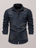 Denim non-iron shirt men's casual solid color non-iron men's long-sleeved shirt - Stormyjay