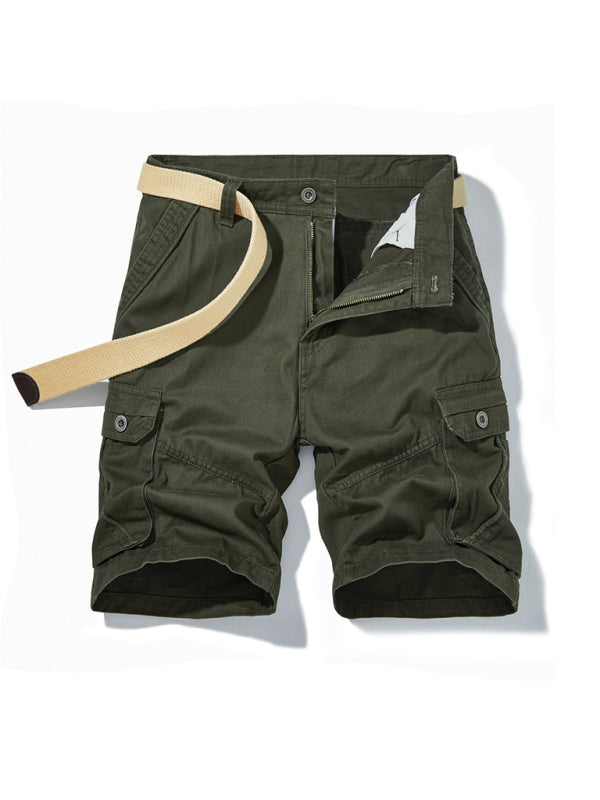 Men's Solid Color Casual Multi-Pocket Cargo Shorts（Without Belt） - Stormyjay