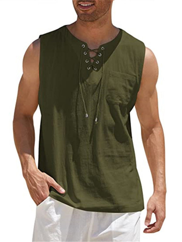 Men's Woven Tie Stand Collar Pullover Vest - Stormyjay