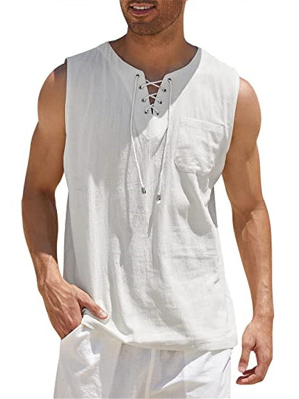 Men's Woven Tie Stand Collar Pullover Vest - Stormyjay