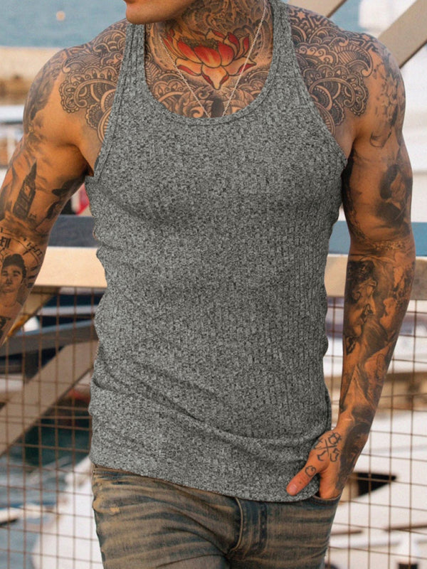 Knitted Vertical Stripes Fitness Sports Slim Vest Men's Racerback Vest - Stormyjay