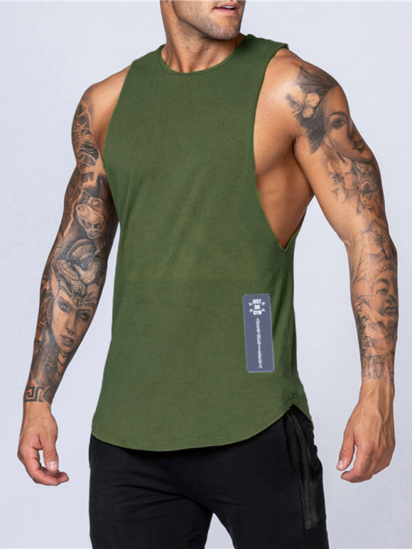 Men's Solid Color Round Neck Casual Breathable Slim Fit Sports Vest - Stormyjay