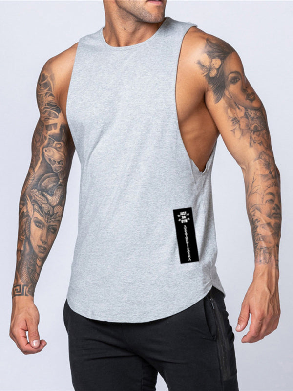 Men's Solid Color Round Neck Casual Breathable Slim Fit Sports Vest - Stormyjay