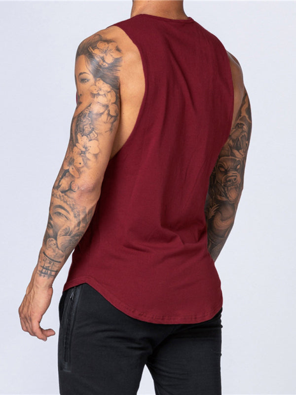 Men's Solid Color Round Neck Casual Breathable Slim Fit Sports Vest - Stormyjay