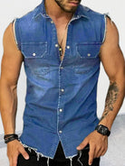 Men's Denim Lapel Sleeveless Shirt Top - Stormyjay