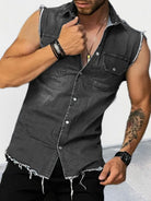 Men's Denim Lapel Sleeveless Shirt Top - Stormyjay