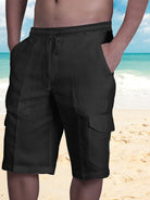 Linen Shorts Multi Pocket Tether Men's Beach Cargo Pants - Stormyjay