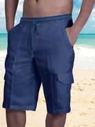 Linen Shorts Multi Pocket Tether Men's Beach Cargo Pants - Stormyjay