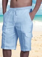 Linen Shorts Multi Pocket Tether Men's Beach Cargo Pants - Stormyjay