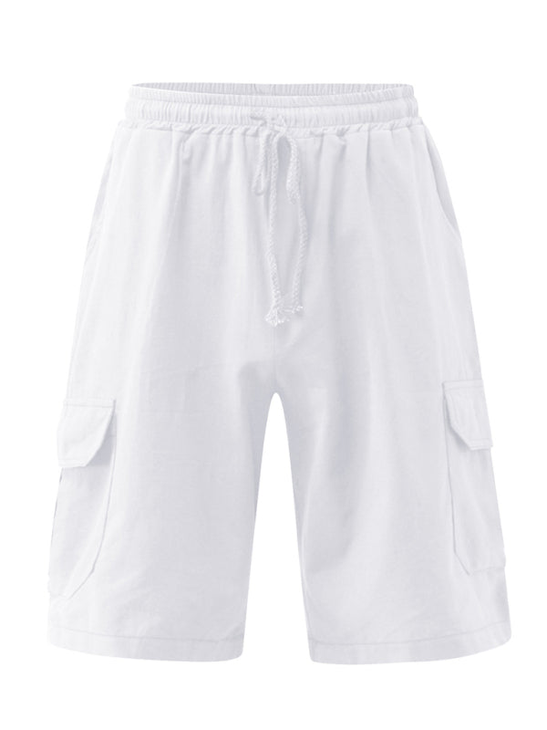 Linen Shorts Multi Pocket Tether Men's Beach Cargo Pants - Stormyjay