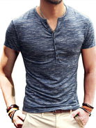 Summer Men's Short Sleeve Men's T-Shirt Henley Collar Slim Fit Men's Clothing - Stormyjay