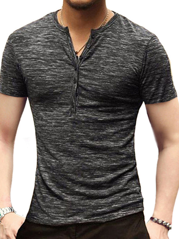 Summer Men's Short Sleeve Men's T-Shirt Henley Collar Slim Fit Men's Clothing - Stormyjay