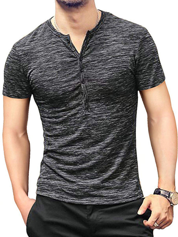 Summer Men's Short Sleeve Men's T-Shirt Henley Collar Slim Fit Men's Clothing - Stormyjay