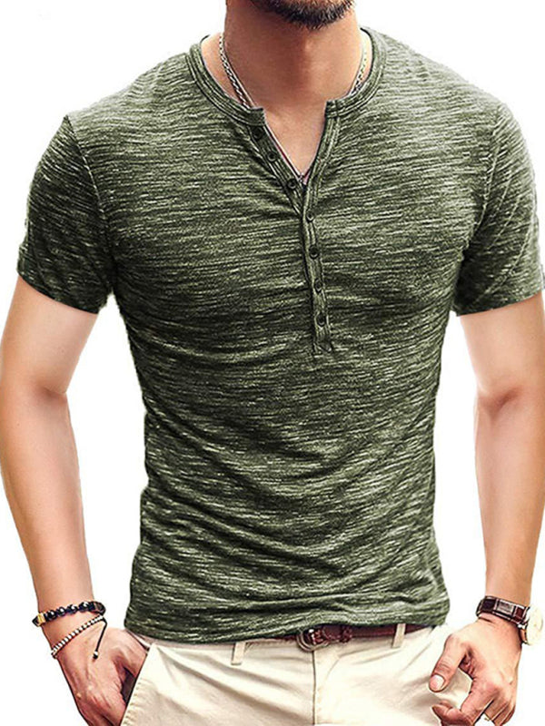 Summer Men's Short Sleeve Men's T-Shirt Henley Collar Slim Fit Men's Clothing - Stormyjay