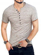 Summer Men's Short Sleeve Men's T-Shirt Henley Collar Slim Fit Men's Clothing - Stormyjay