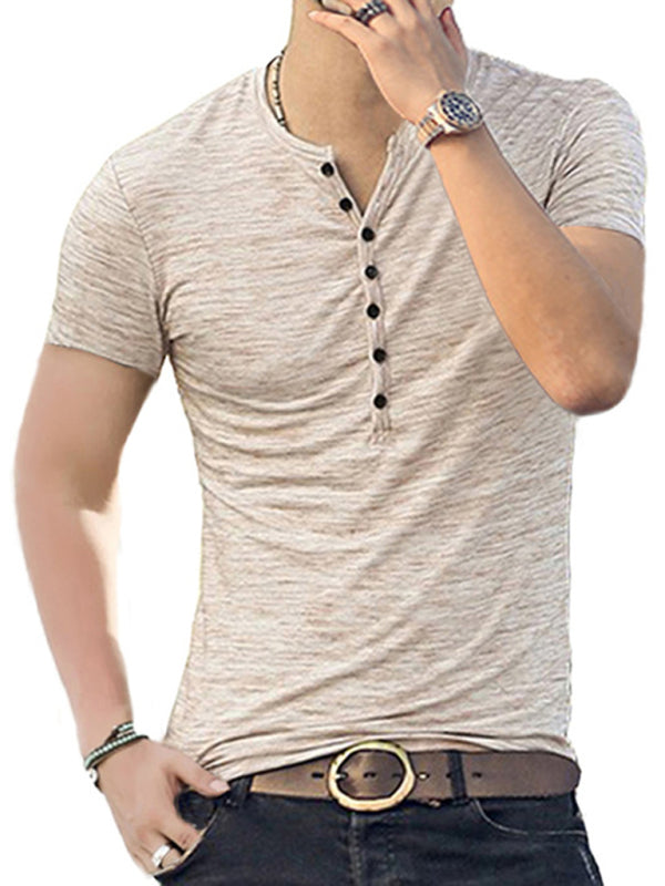 Summer Men's Short Sleeve Men's T-Shirt Henley Collar Slim Fit Men's Clothing - Stormyjay