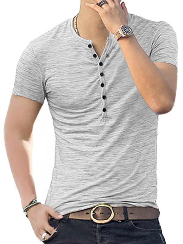 Summer Men's Short Sleeve Men's T-Shirt Henley Collar Slim Fit Men's Clothing - Stormyjay