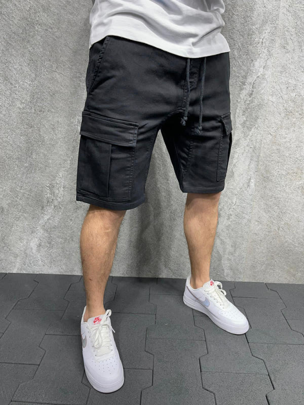 Street solid color casual five-point pants woven casual multi-pocket tether cargo shorts - Stormyjay