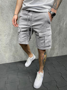 Street solid color casual five-point pants woven casual multi-pocket tether cargo shorts - Stormyjay