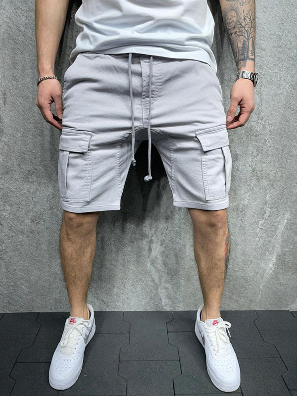 Street solid color casual five-point pants woven casual multi-pocket tether cargo shorts - Stormyjay