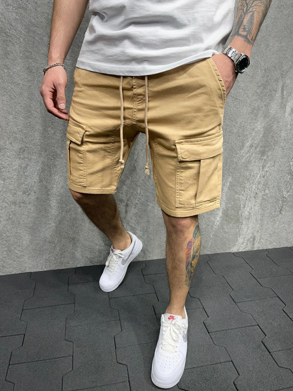 Street solid color casual five-point pants woven casual multi-pocket tether cargo shorts - Stormyjay