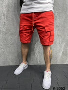 Street solid color casual five-point pants woven casual multi-pocket tether cargo shorts - Stormyjay